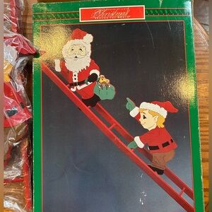 Vintage Christmas Ladder Climbing Santa and Elf Decoration